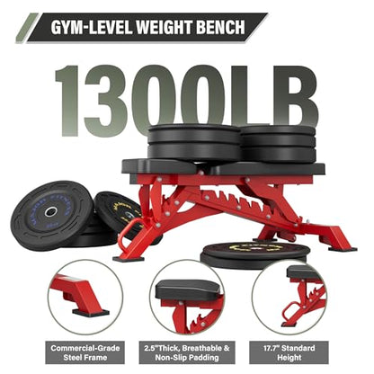 MAJOR FITNESS Weight Bench - 1300LBS Weight Capacity and 36 Adjustable Positions Strength Training Bench for Garage and Home Gym Workouts - color: Red