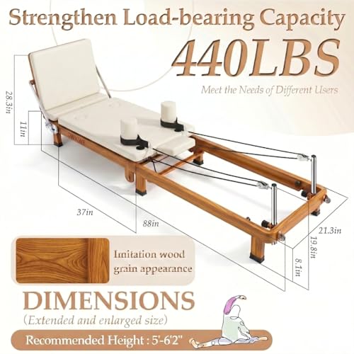 Foldable Pilates Reformer –90% Pre-Assembled Home Gym Women Men Workouts Bundle, Dual Resistance System (Springs + Latex), Jumpboard & Adjustable Foot Bar for All Levels - size: 88"L × 21.3"W × 11"H