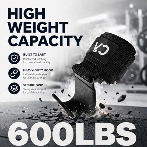 Weight Lifting Hooks (Pair) for Deadlifts, Pull Ups, Rows & Shrugs - Heavy Duty Gym Hooks with 8mm Padded Wrist Straps, Secure Grip Support for Weightlifting, Powerlifting & Strength Training - color: Black