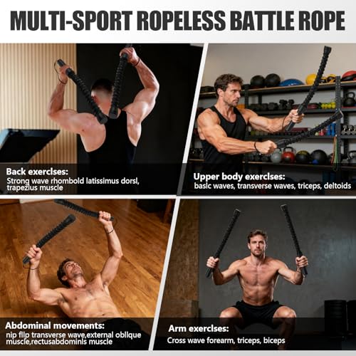 2PCS Weighted Ropeless Battle Rope, Professional Portable Durable Exercise Rope Cordless for HIIT Workouts, Cardio & Muscle Training, Low-Impact Cardio Training, Home Gym Equipment