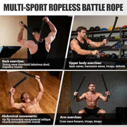 2PCS Weighted Ropeless Battle Rope, Professional Portable Durable Exercise Rope Cordless for HIIT Workouts, Cardio & Muscle Training, Low-Impact Cardio Training, Home Gym Equipment