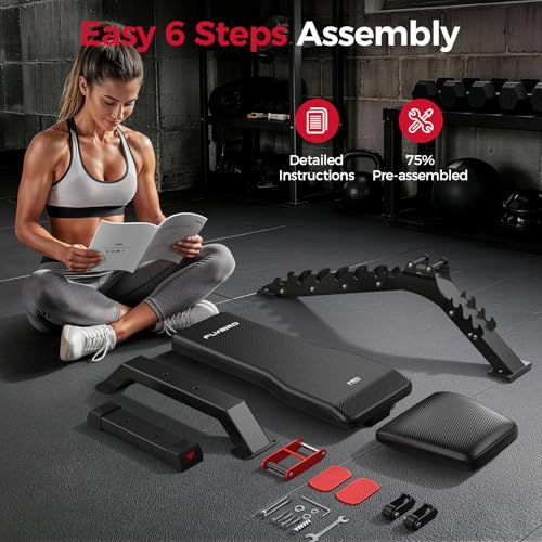 FLYBIRD WB7 Weight Bench, Commercial Grade Adjustable Weight Bench - 1300LBS Workout Bench for Home Gym, Flat Incline Bench Press Heavy Duty Bench with 34'' Extra-Long Backrest and Easy-Roll Wheels