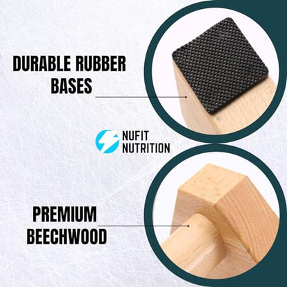 NuFit Premium Push Up Bars & Wooden Parallettes, Non-Slip Beech Wood Calisthenics Bars for Wrist Support, Push Up Stands for Home/Gym Dips & L-Sits, Pack of 2