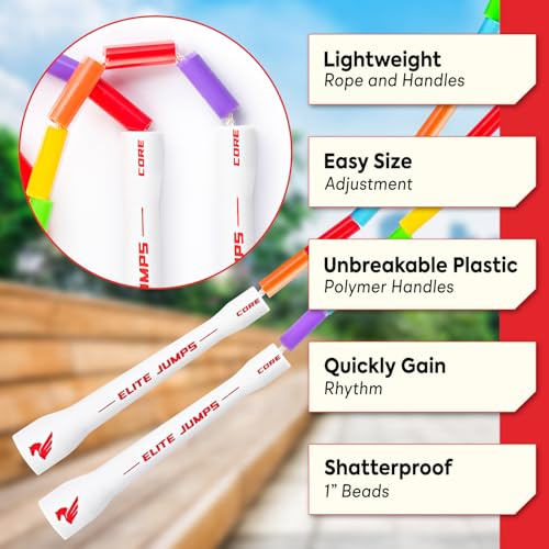 Elite Jumps Beaded Kids Jump Rope, Adjustable - color: Rainbow, size: 7ft