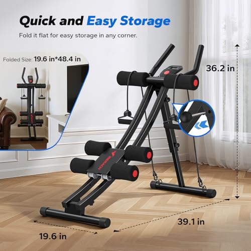 MERACH Ab Machine, Adjustable Dual Track Ab Trainer, Ab Workout Equipment - color: BALCK&RED