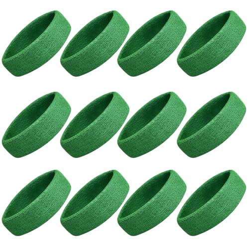 Sweatbands Sport Headbands for Men & Women, 12 Pcs Sweat Head Bands Moisture Wicking Sport Headband Cotton Sweatbands for Basketball, Athletic Exercise, Running - color: Green 12 pcs