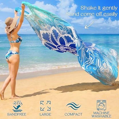 Beach Blanket Waterproof Sandproof Large Sand Free,78''X81''/10'X9' Oversized Sandless Lightweight Blanket Picnic Mat for Beach Travel Camping Hiking with Stakes