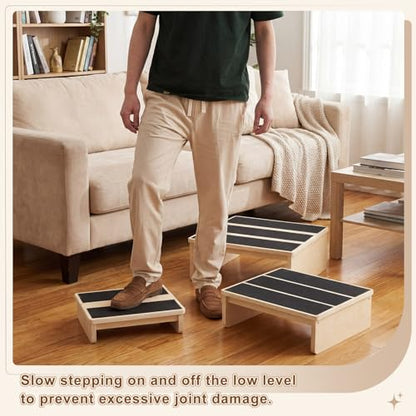 Exercise Step Platform for Balance & Strength Training, Wooden Nesting Exercise Steps 330 Lb. with Non-slip Surface, Progressive Height Training for Home Fitness