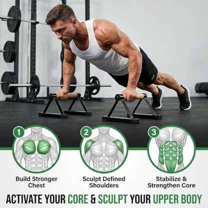 TOPZEA Wood Parallettes, Steel Push Up Bars for Calisthenics, 600 lbs