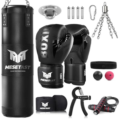 Mesetast Punching Bag for Adults, 4ft Heavy Boxing Bag Set with 12 OZ Gloves for MMA Karate Kickboxing Boxing - Unfilled - color: 1.Black