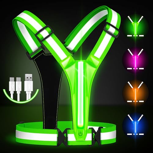 LED Reflective Running Vest Gear,Light Up Vest Runners Night Walking USB Rechargeable,Up to 11hrs Light with Adjustable Waist/Shoulder for Women Men Kids