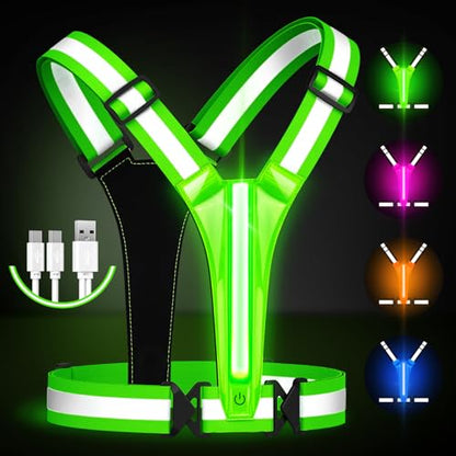 LED Reflective Running Vest Gear,Light Up Vest Runners Night Walking USB Rechargeable,Up to 11hrs Light with Adjustable Waist/Shoulder for Women Men Kids