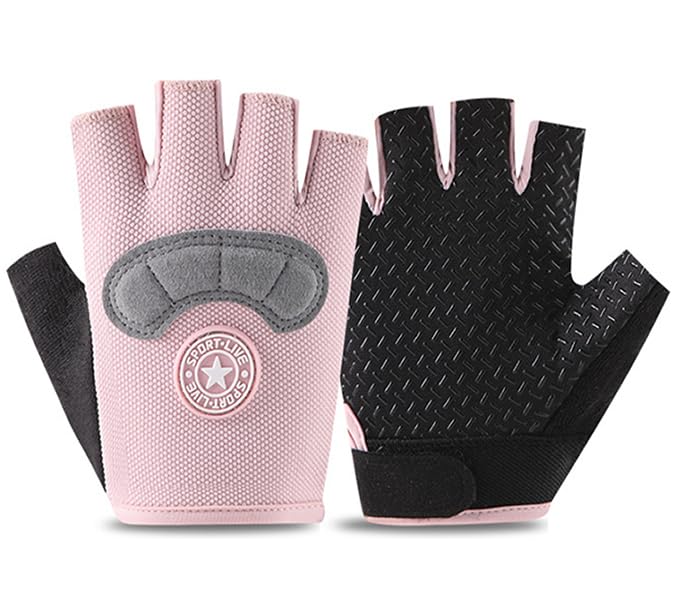Kids-Fingerless-Cycling-Gloves Non-Slip Exercise Gloves for Youth Girls - color: Circle Pink, size: Large