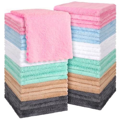 Orighty Ultra Soft Washcloths 48 Pack, Premium Microfiber Towel Sets 12 x 12 inches, Absorbent and Quick Drying Coral Velvet Washcloth, Versatile Wash Cloth for Bathroom, Hotel, and Gym (Multi-Colors)