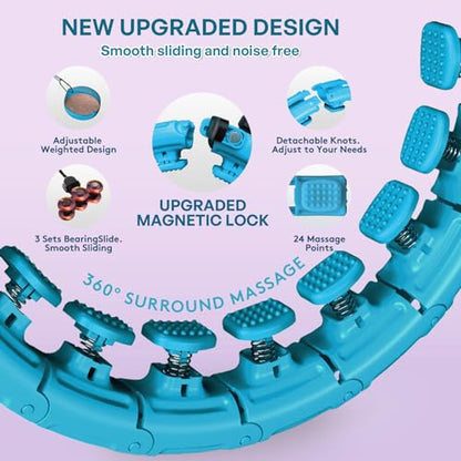 30/24/12 Knots, Upgraded Magnetic Lock Weighted Hula Hoop for Kids Adults Weight Loss, Infinity Hoop Plus Size, Home Indoor Outdoor, Fitness Exercise, Abdominal Toner