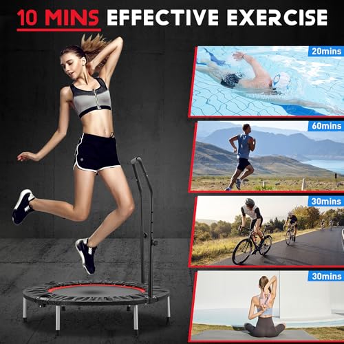 HYD-Parts 40" 48" Mini Trampoline for Adults and Kids Exercise Rebounder with Adjustable Bar Fitness Trampoline Indoor Max Load 330 440lbs - color: Red-40in