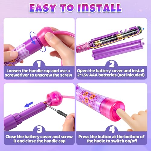 Led Jump Rope for Girls Kids -Glowing Jump Ropes Flashing Colorful Exercise Skipping rope Light Up Luminous Adjustable Skipping Ropes for Girls Boys Women Fitness Weight Loss