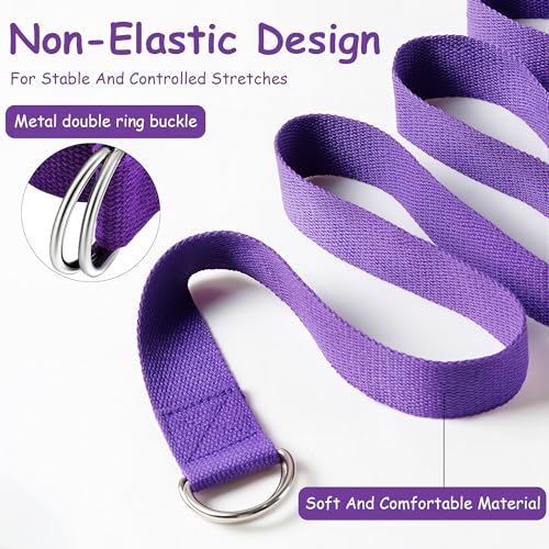 Stretching Strap Yoga Strap with Loops Stretch Straps for Physical Therapy Non Elastic Exercise Strap for Pilates Dance and Gymnastics - color: Purple