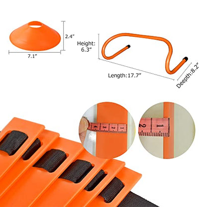 TNZMART Agility Ladder and Disc Cones Training Set Adjustable Rungs Training Ladder with 10 Plastic Sport Cones for Training - color: Orange, 6 hurdles