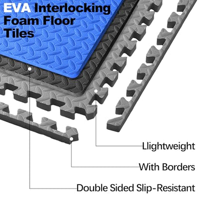 Elevon Puzzle Exercise Gym Flooring Mat, 3/4" Thick EVA Interlocking Foam 24 Tiles Workout Mat for Home Gym, 96 Sq Ft, Navy - color: Navy, style: 3/4"Th, 24 Tiles (96 Sq Ft)