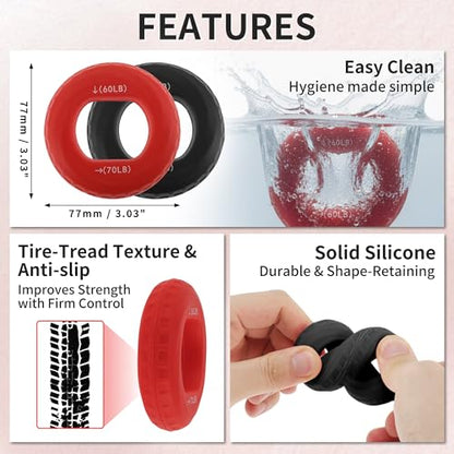 Hand Grip Strengthener, Adjustable Strength Grip, Silicone Grip Circle, for Men Adult, 2 Pcs - color: Red & Black(60/70LB,70/80LB)
