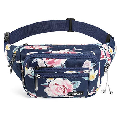 CXWMZY Fanny Packs For Women & Men Waist Pack Hip Bum Bag with Multi-Pockets Large Capacity Waterproof Casual Bum Bag for Disney Traveling Casual Cycling Running Hiking - color: Blue_Flower