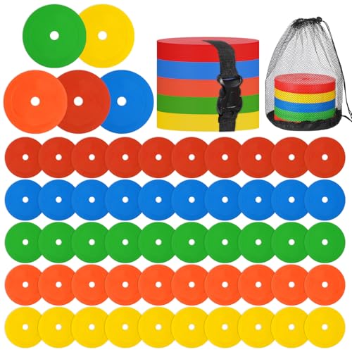 50Pcs 6" Flat Cones Spot Markers, 5 Colors Non-Skid Floor Hole Soccer Cones Field Court Markers Field Court Spot Marker Flat Discs Soccer Training Equipment for Football Sports Speed Agility Practice