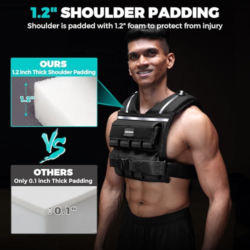 35lb/45lb Weighted Vest Men , Adjustable Rucking Vests for Walking with Reflective Stripe, 1.2" Ultra Thick Shoulder Padding Strength Training Workout Vest for Running GYM Home, Detachable Iron Weights - size: 2-35 LBS