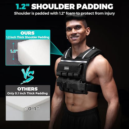 35lb/45lb Weighted Vest Men , Adjustable Rucking Vests for Walking with Reflective Stripe, 1.2" Ultra Thick Shoulder Padding Strength Training Workout Vest for Running GYM Home, Detachable Iron Weights - size: 2-35 LBS
