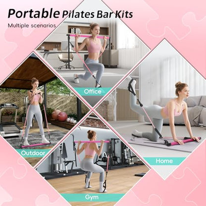 Pilates Bar Kit with Resistance Bands, Portable Pilates Bar for Home Gym Yoga & Full Body Workouts, Pilates Equipment for Women, Fitness Set for Strength Stretching Flexibility Training