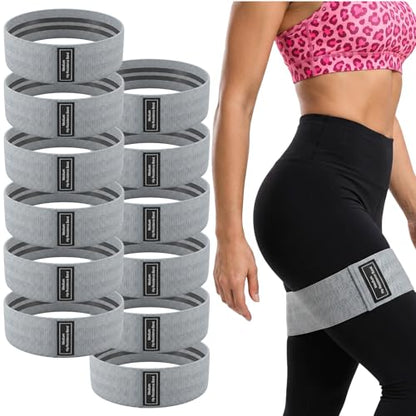 12 Pcs Fabric Resistance Bands for Working Out Booty Bands for Women Men Non Slip Cloth Exercise Band for Legs Squat Hip Thigh Glute Yoga Pilates Home Gym