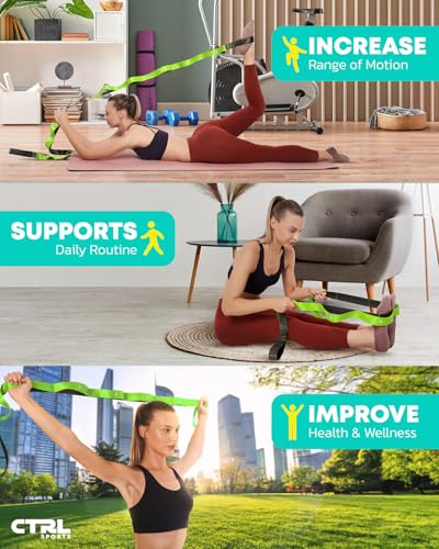 Stretching Strap with Loops - Non Elastic Stretch Band for Physical Therapy, Yoga Strap for Stretching Equipment, Stretch Bands for Exercise and Flexibility - Fascia, Hamstring & Leg Stretcher Belt - style: 10 Loops - Green