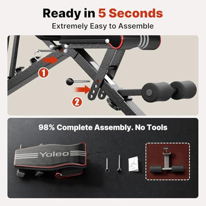 YOLEO Adjustable Weight Bench for Home Gym, ASTM-Certified 827LBS, 98% Pre-Assembled, Foldable Gym Bench with 84 Positions Incline Decline Flat, Wider Seat
