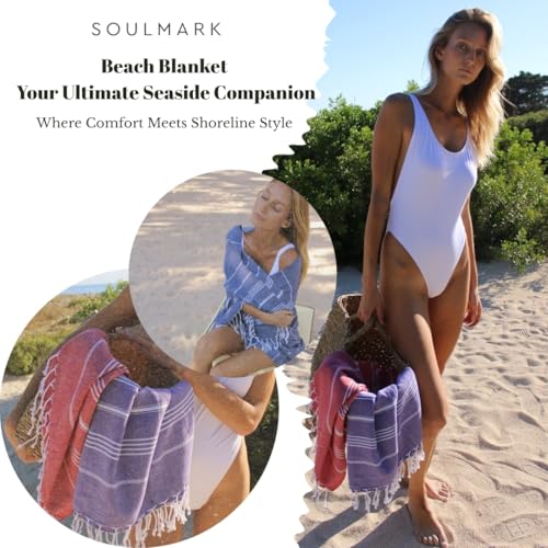 SOULMARK 100% Cotton Turkish Beach Towel with Bag - 38"x71" - 4 Pack - Made in Green & Oeko TEX Certified - Pre-Washed & Sand Free - Quick Dry and Lightweight for Travel - Made in Turkey - Mint Green