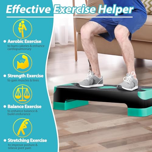 ZENY 26.5 inch Aerobic Step Platform with 4 Step Risers, Height Adjustable Exercise Stepper for Home Gym Workouts, 400 lbs Capacity - color: Green