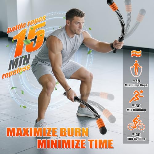 Cordless Battle Ropes Adjustable Weighted with 8 Removable Weight Rings