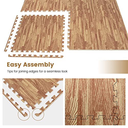 Giantex 12 Pcs Faux Wood Grain EVA Foam Tiles, 24"x24" Interlocking Floor - color: Light Oak, size: 48 Sq.Ft (12 Tiles)