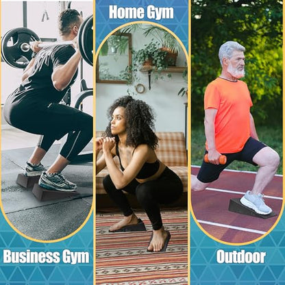 Squat Wedge for Deep Squats Non-Slip: Blocks for Mobility & Leg Training | Heavy-Duty Wedges for Heel Elevated Goblet Squats Barbell Workout & Mobility Training with Guide & Carry Bag for Home Gym
