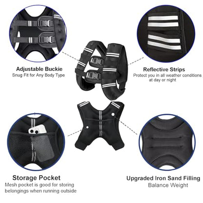 Weighted Vest for Women and Men, 8/12/16/20lb Weight Vest with Reflective Stripe for Workout, Strength Training, Running, Fitness, Muscle Building, Weight Loss, Weightlifting - size: 8lb