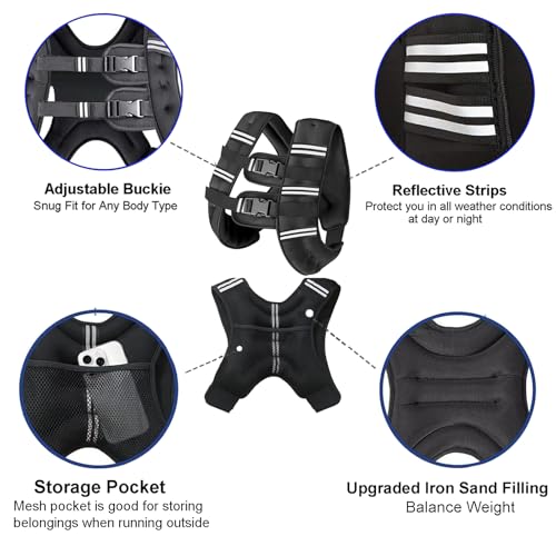 Weighted Vest for Women and Men, 8/12/16/20lb Weight Vest with Reflective Stripe for Workout, Strength Training, Running, Fitness, Muscle Building, Weight Loss, Weightlifting - size: 12lb