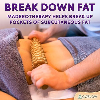 Wooden Massage Roller Stick (12 Rollers) - Curved Wood Therapy Massage Tool for Body Sculpting, Fascia Release & Lymphatic Drainage - Maderotherapy Helps Reduce Cellulite Appearance