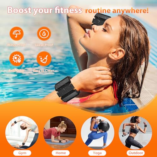 Pilates Wrist and Ankle Weights for Women - Adjustable Weighted Bangles for Men, 2 lbs Weighted Arm Bands Foot Leg Weights for Walking, Yoga, Training, Exercise, Running, Set of 2 (1LB Each) - color: Black