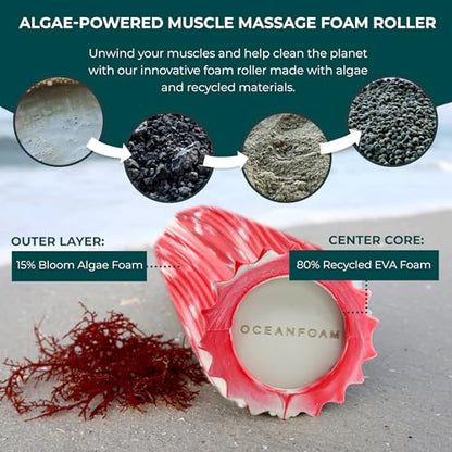 Ripple Travel Foam Roller (11" x 3.35") Firm Mini Foam Roller for Physical Therapy, Deep Tissue Massage, Back Pain - High Density, Ergonomic Wave Textured - Yoga, Exercise (Red Marbled) - color: Red Marbled