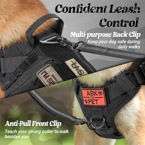 rabbitgoo Tactical Dog Harness X-Large, Heavy Duty Military No Pull Vest - color: Black, size: X-Large
