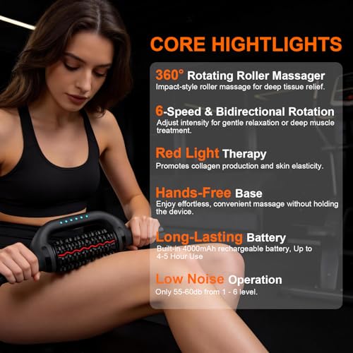 Electric Rolling Massager with Redlight, Lymphatic Drainage Massager for lymphedema & lipedema, Muscle recovery Stick and Back Massage Roller, 6-Speed Massage Roller Tool for Arm, Legs, Calf, Foot
