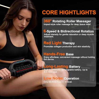 Electric Rolling Massager with Redlight, Lymphatic Drainage Massager for lymphedema & lipedema, Muscle recovery Stick and Back Massage Roller, 6-Speed Massage Roller Tool for Arm, Legs, Calf, Foot