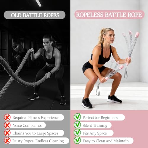 Ropeless Battle Ropes for Exercise Workout Rope, Portable Workout for Home Gym, Exercise Battle Ropes for HIIT Workouts, Low-Impact Cardio Training (Pink with Ring) - style: Pink with ring