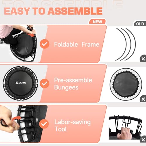 BCAN BT2 Mini Rebounder Trampoline for Adults|Bungee|No Handle|FED Fitness - color: 40-Black, size: 40IN