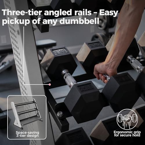 RitFit Rubber Hex Dumbbell Set with Storage Weight Rack - style: 350 LBS with 3-Tier Silver Rack