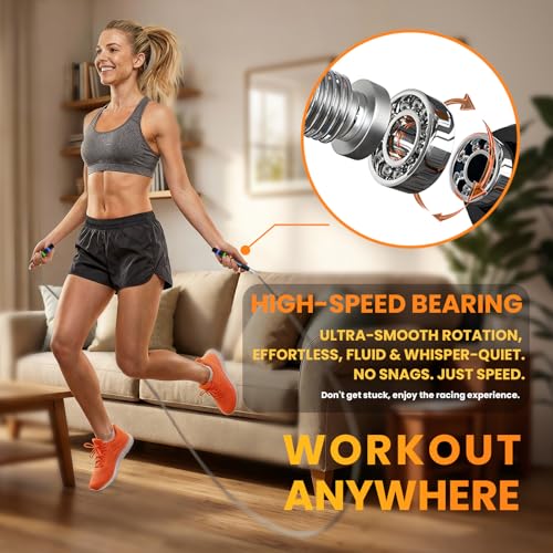 Speed Jump Rope for CrossFit & Boxing - Secure Self-Locking Adjustable Skipping Rope for Men & Women - Anti-Slip Aluminum Handles & Smooth Ball Bearings for Double Unders, HIIT, Home Gym (2 Cables Included)